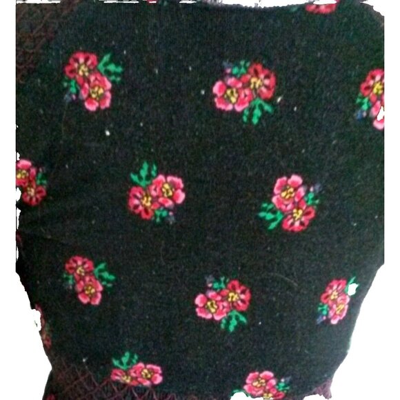 FREE PEOPLE  cottagecore black and floral print A line V neck dress - Picture 5 of 9